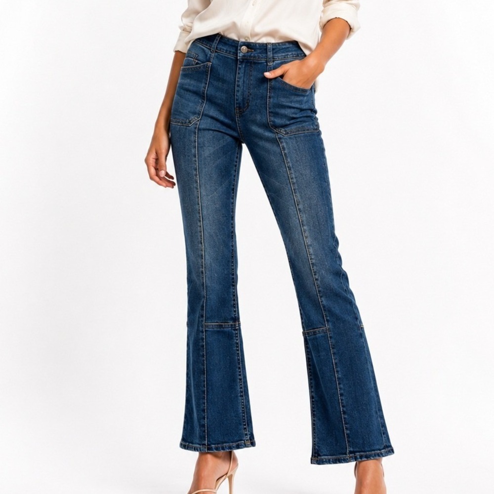 Pilcro and the Letterpress Anthropologie Boho Zip Seamed Flare Jeans Blue 25